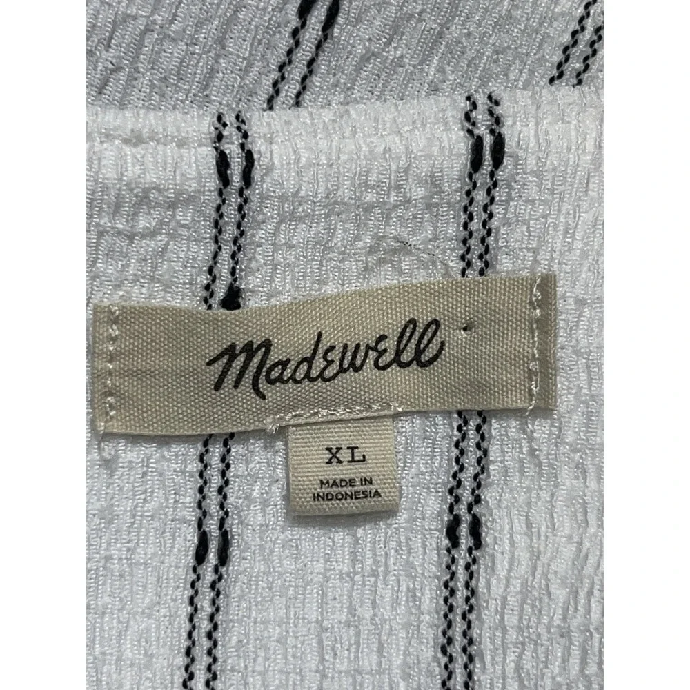 Madewell Top Womens Size XL White Black Square Neck Puff-Sleeve Stripe Shirt